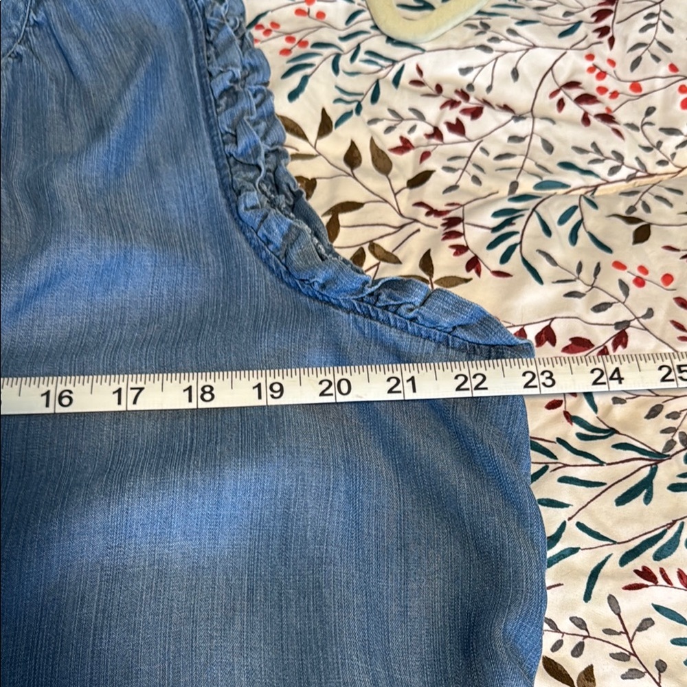Time and Tru Denim Blue Ruffle Sleeve Blouse - Picture 4 of 7